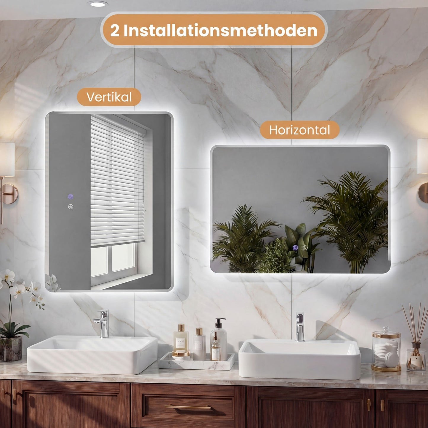 LED Bathroom Mirror with Anti-Fog, Dimmable Light, 70x50 cm