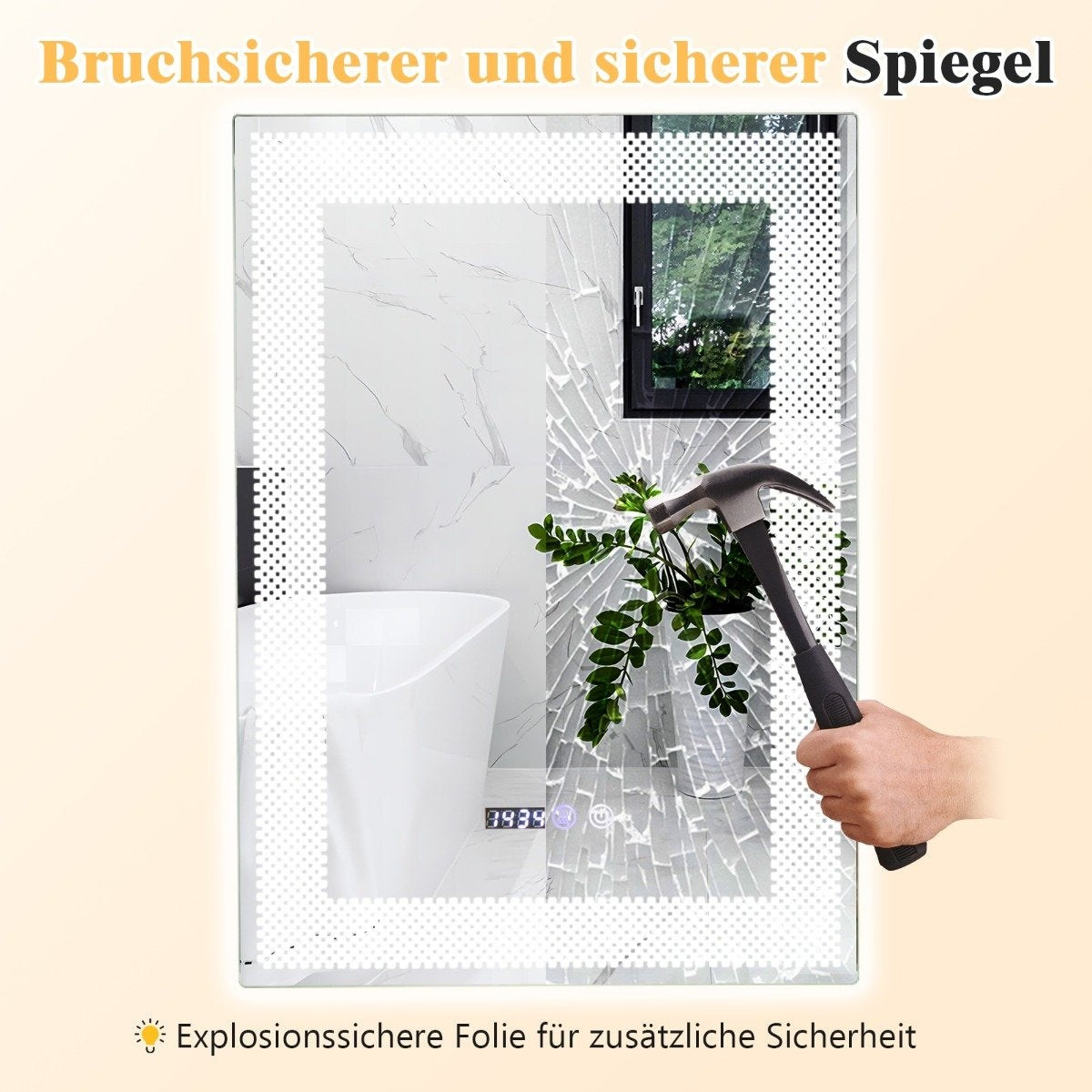 LED Bathroom Mirror with Anti-Fog, Memory, Time & Temp Display