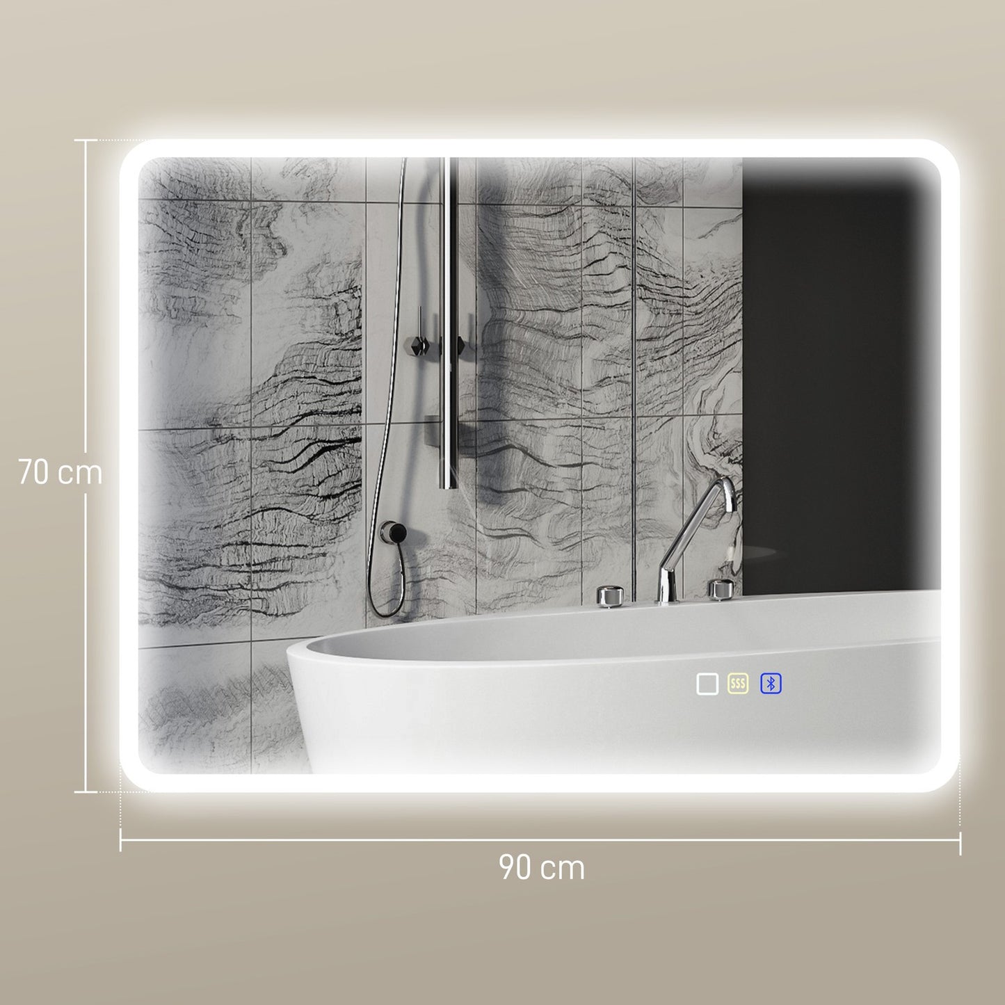 LED Bathroom Mirror with Bluetooth, 70x90 cm, Touch Control