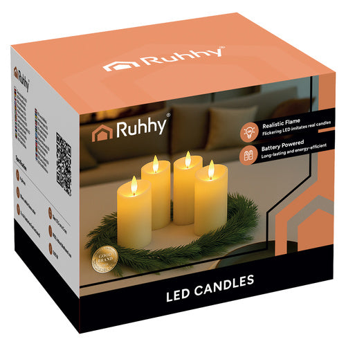 LED Candle Inserts, Flickering Flame, 4-Pack, 12.5x5cm