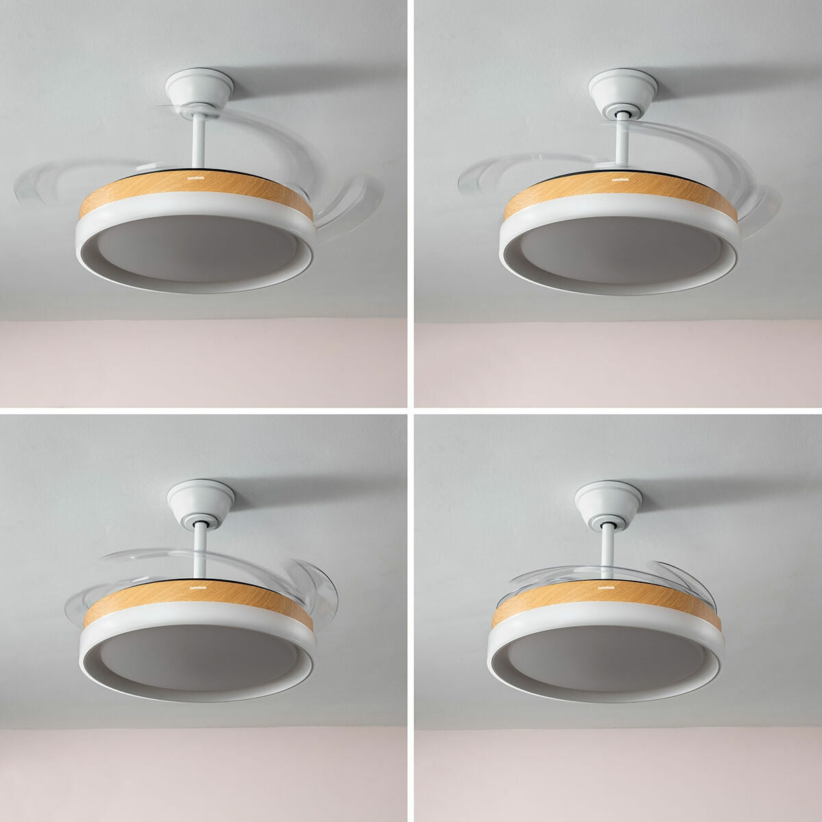 LED Ceiling Fan with 4 Retractable Blades Blalefan InnovaGoods Wood 72 W Ø49,5-104 cm