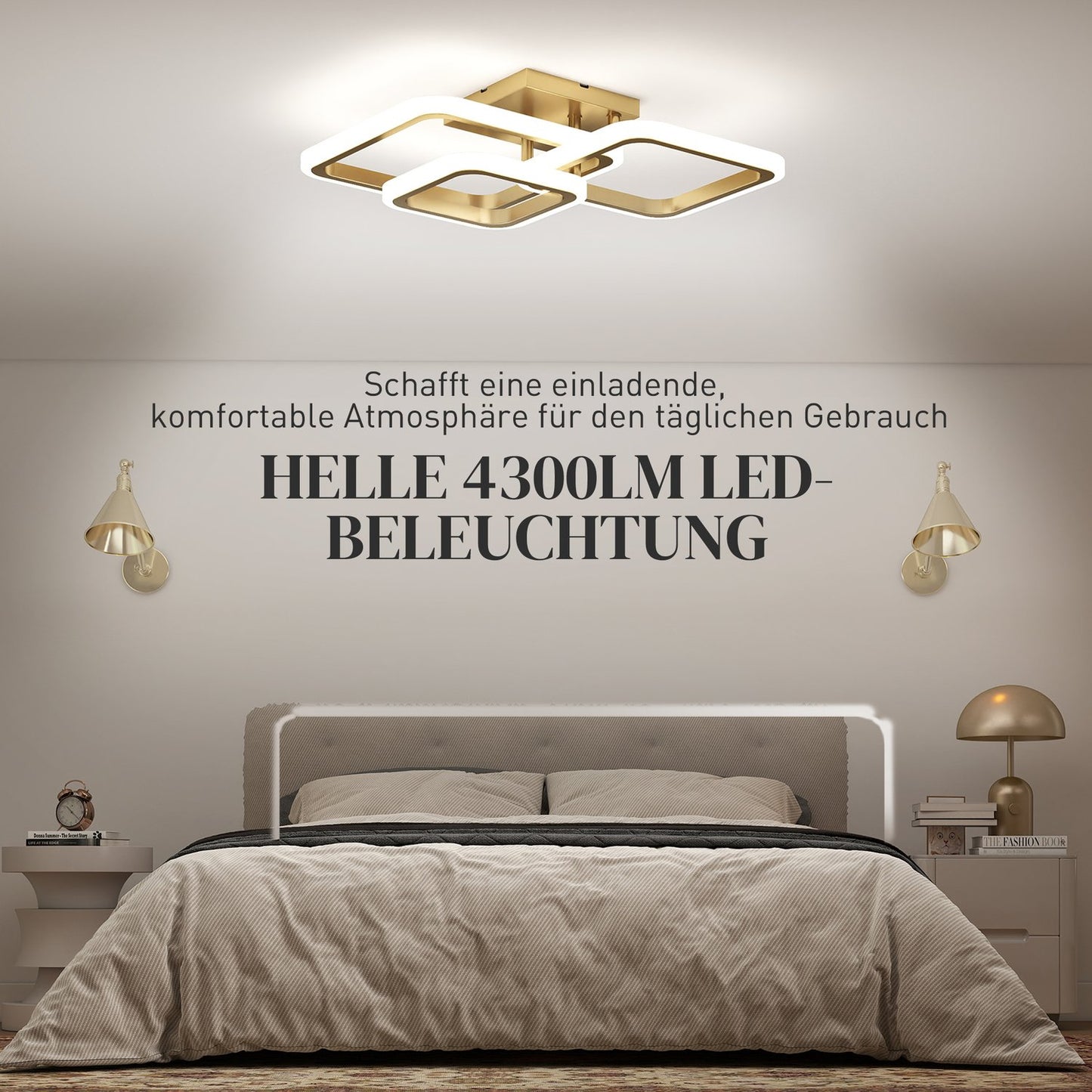 LED Ceiling Light 40W, 4300LM, 3-Color, Gold, 48x46x13 cm