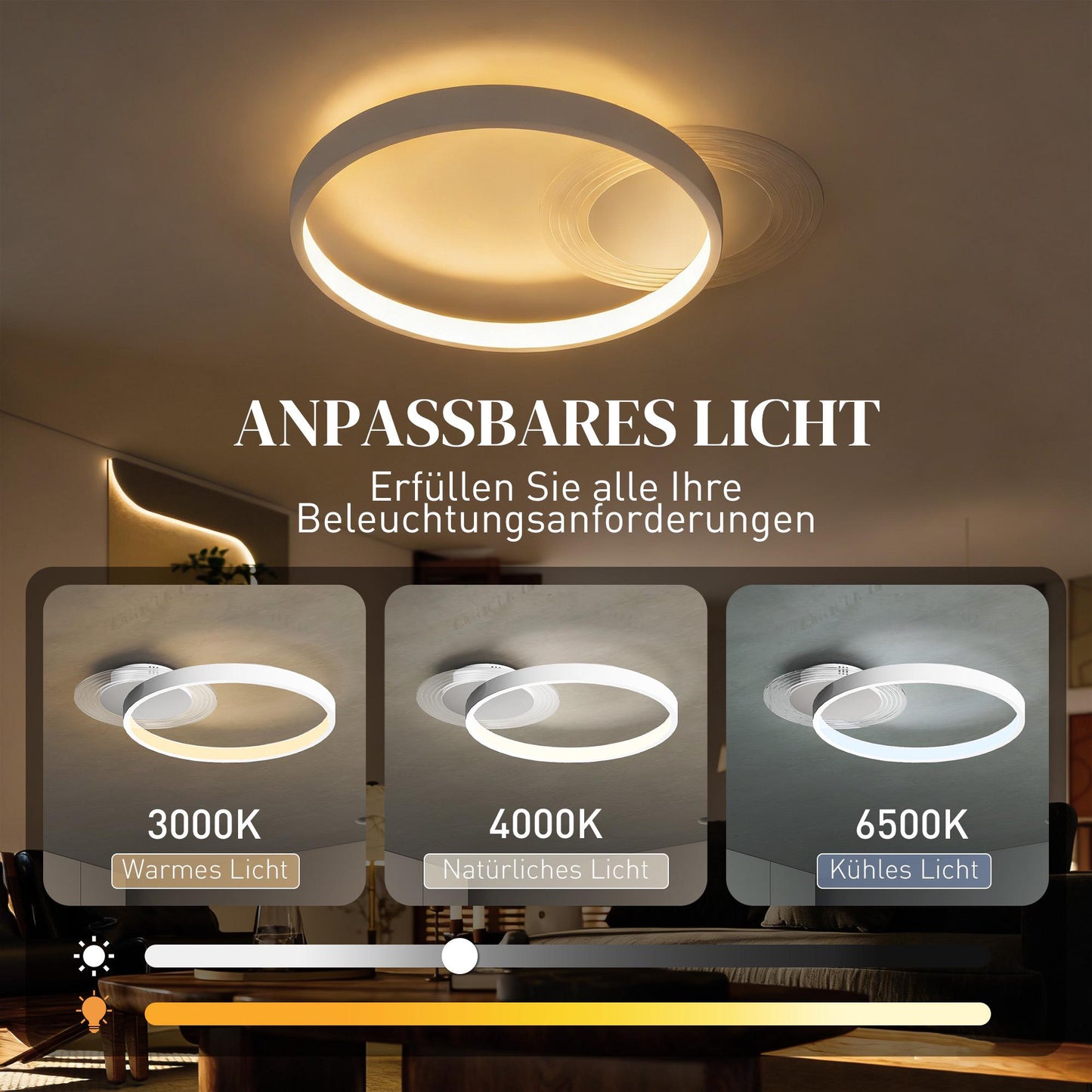 LED Ceiling Light, Adjustable Color Temp, 30W, White