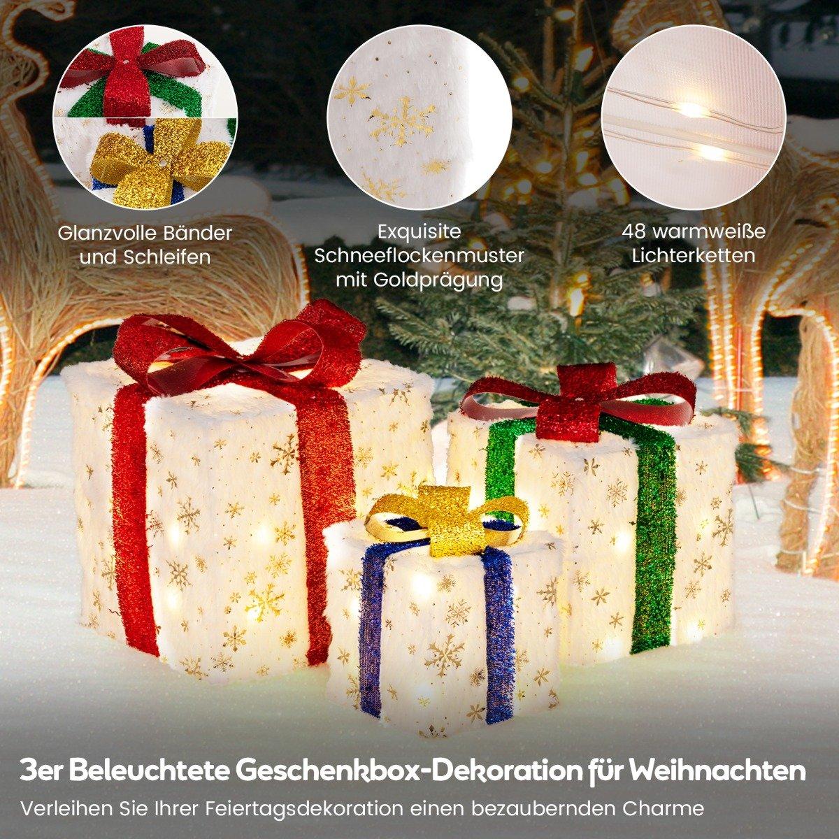 LED Christmas Gift Box Set – 3 Sizes, 48 Warm Lights, Timer