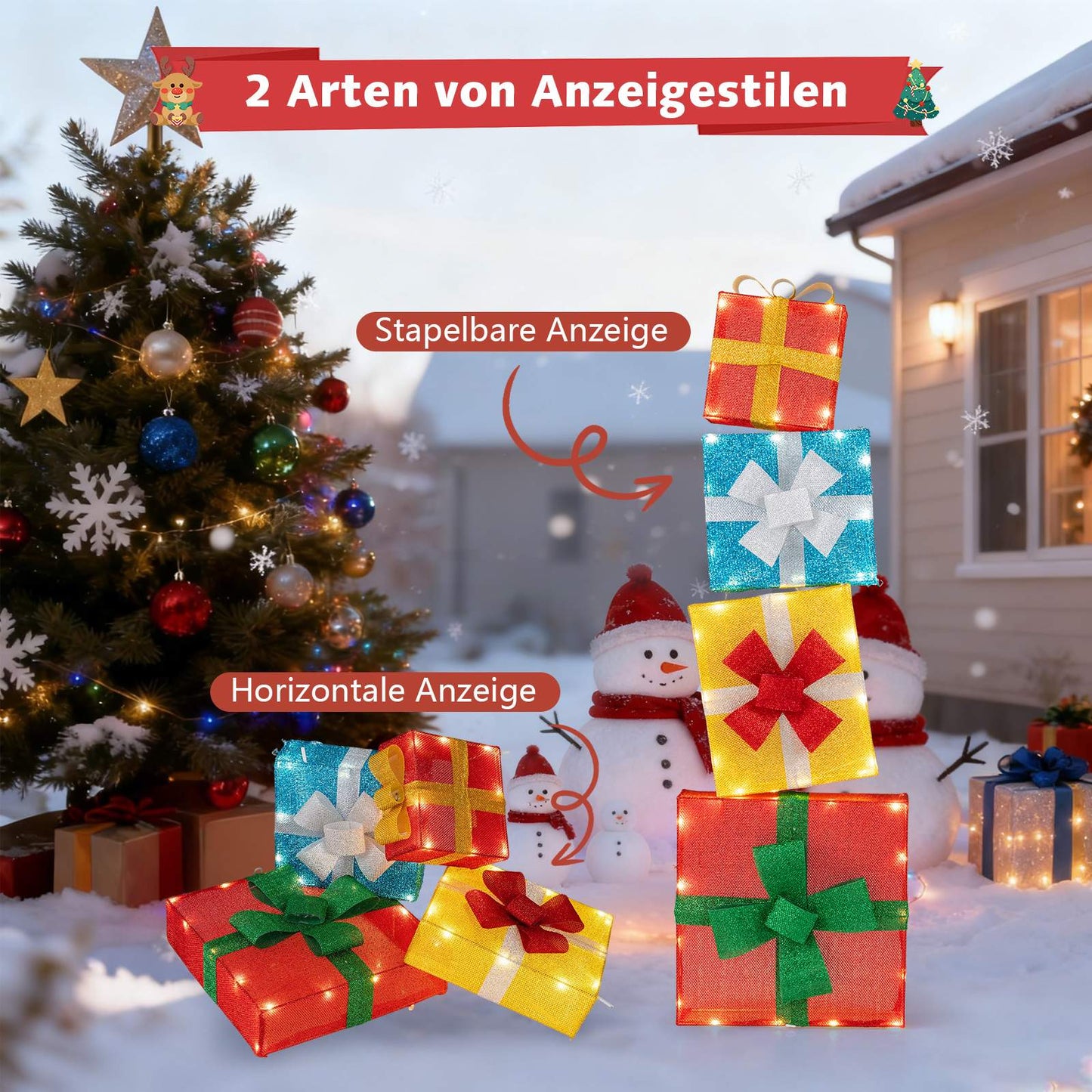 LED Christmas Gift Box Set – 4 Multicolor Lighted Boxes