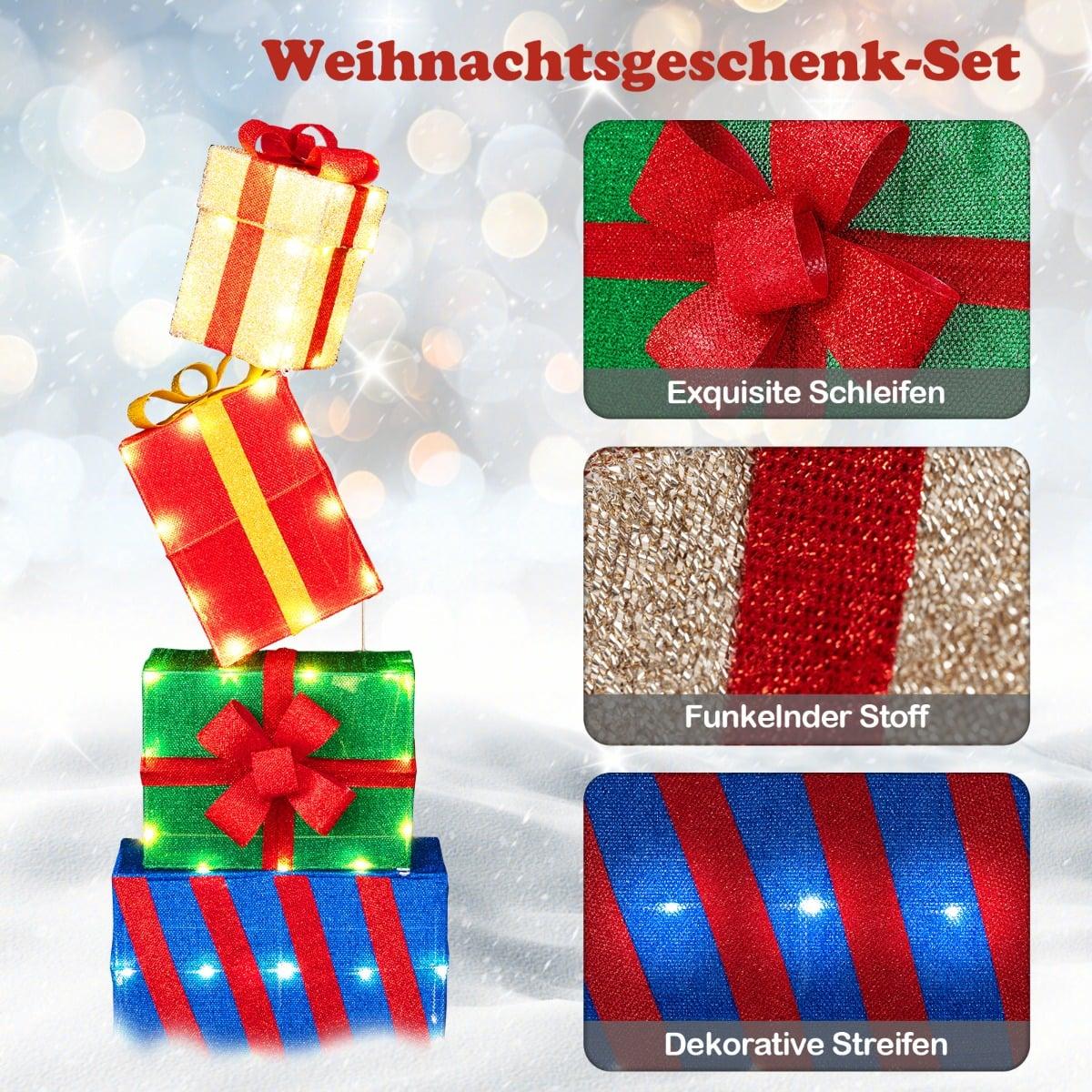 LED Christmas Gift Boxes Set, 4 Multicolor, Indoor/Outdoor