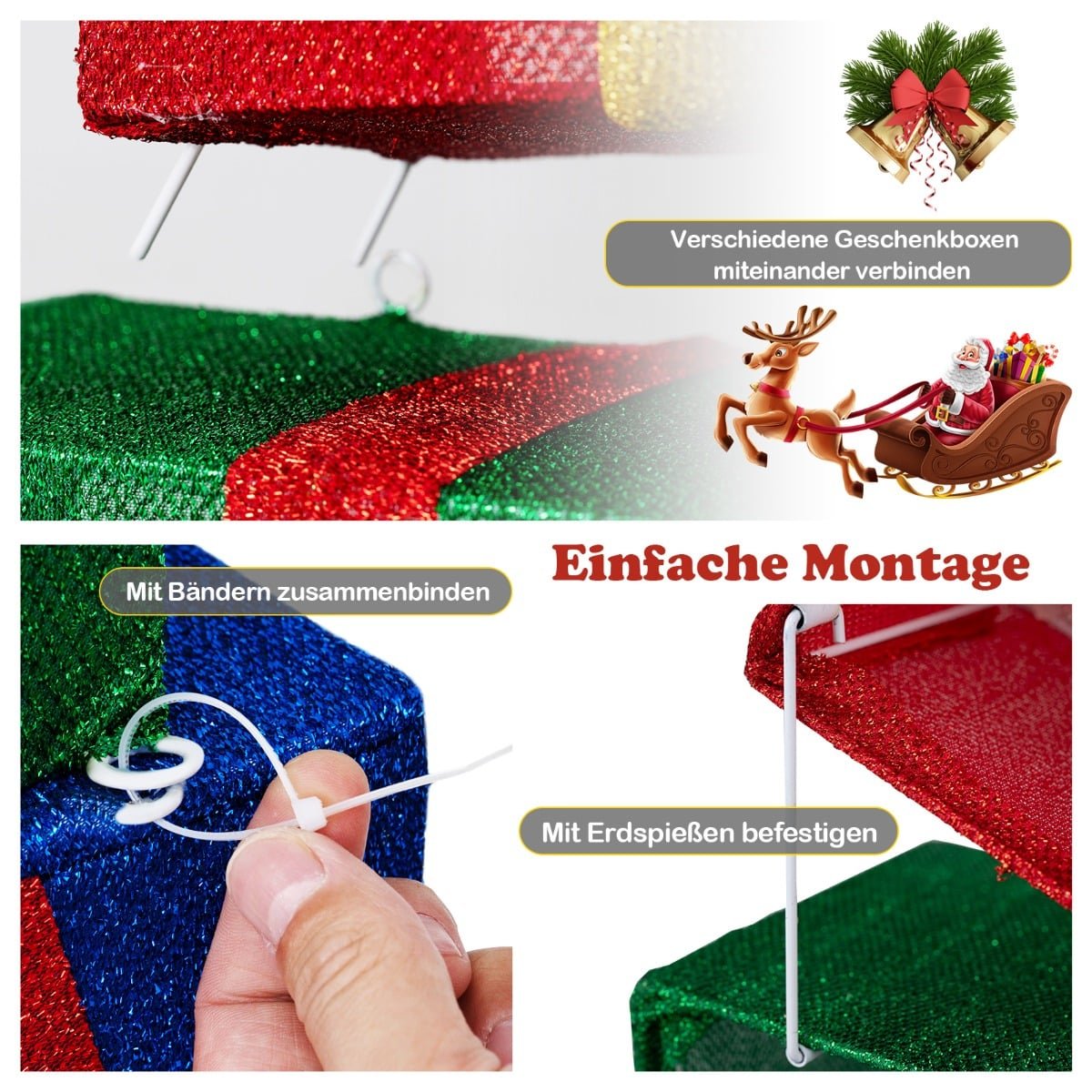 LED Christmas Gift Boxes Set, 4 Multicolor, Indoor/Outdoor