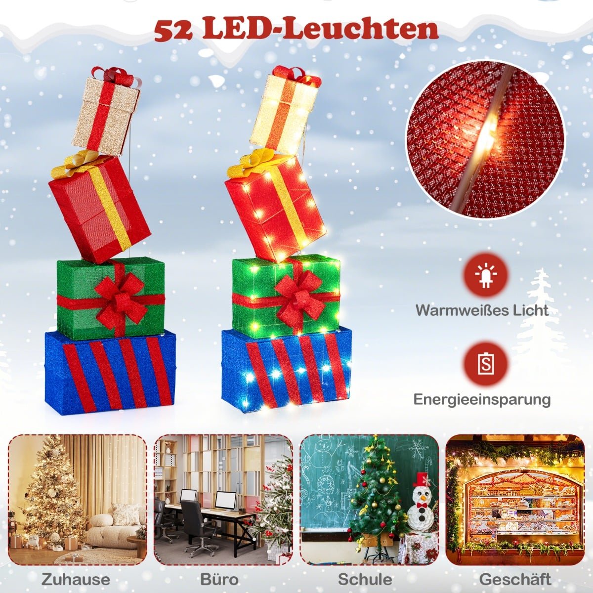 LED Christmas Gift Boxes Set, 4 Multicolor, Indoor/Outdoor