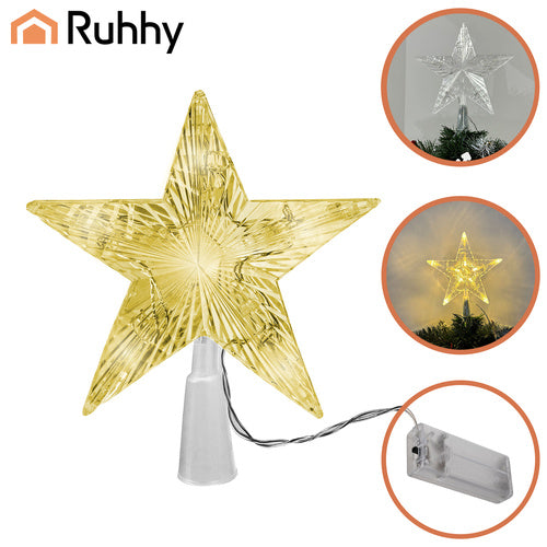 LED Christmas Tree Star, Warm White, Battery-Powered