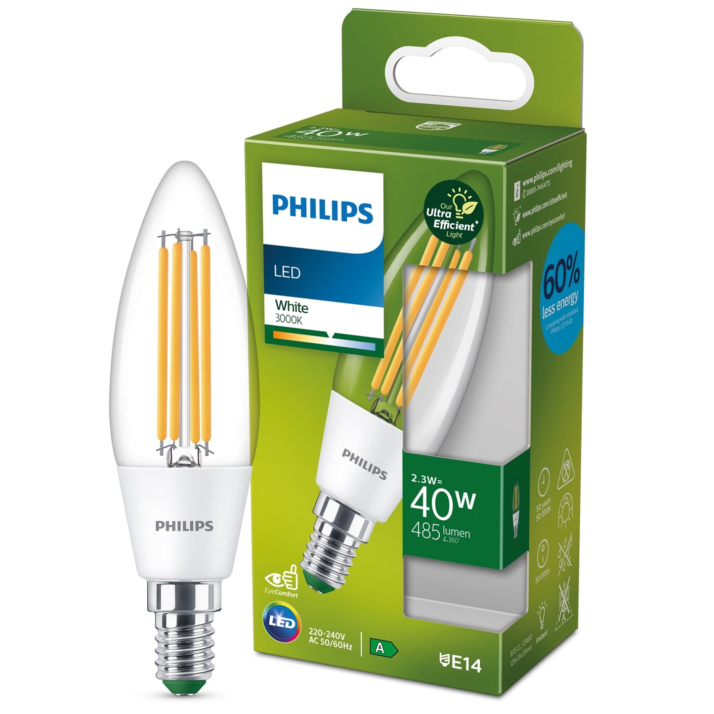 LED E14 Crown 40W Clear 485lm 3000K Energy class A