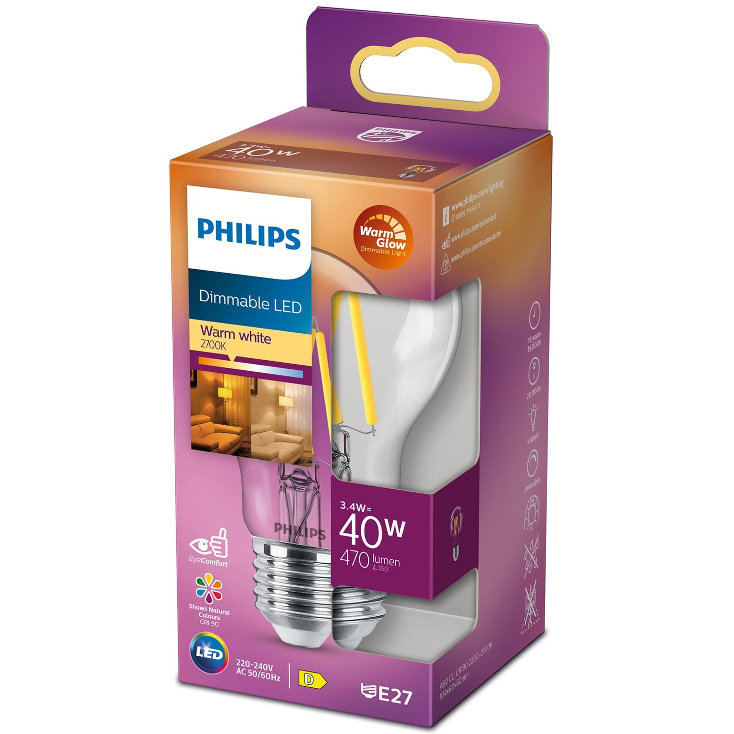 LED E27 Normal 3.4W (40W) Clear Dim WarmGl 470