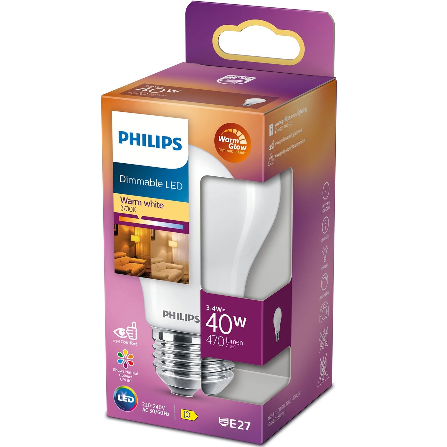 LED E27 Normal 40W Frost Dimmable WarmGl 470lm