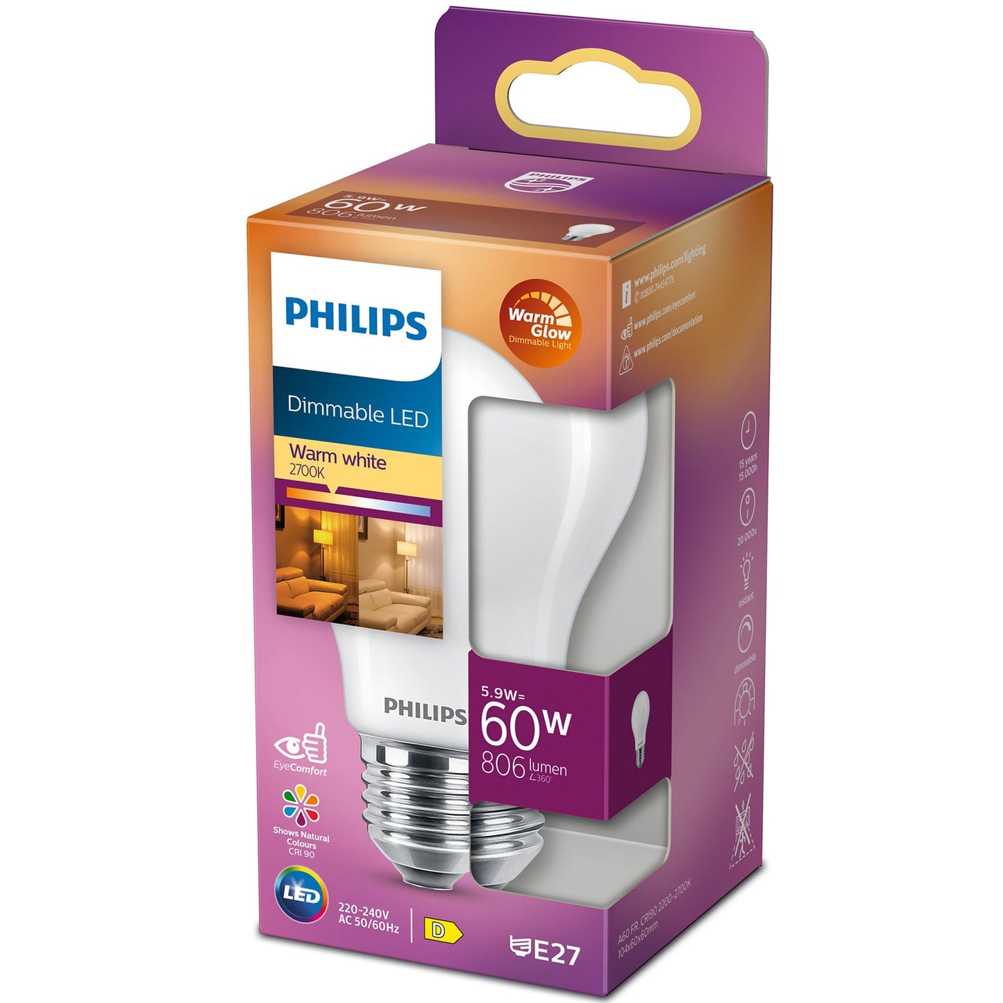 LED E27 Normal 60W Frost Dimmable WarmGl 806lm