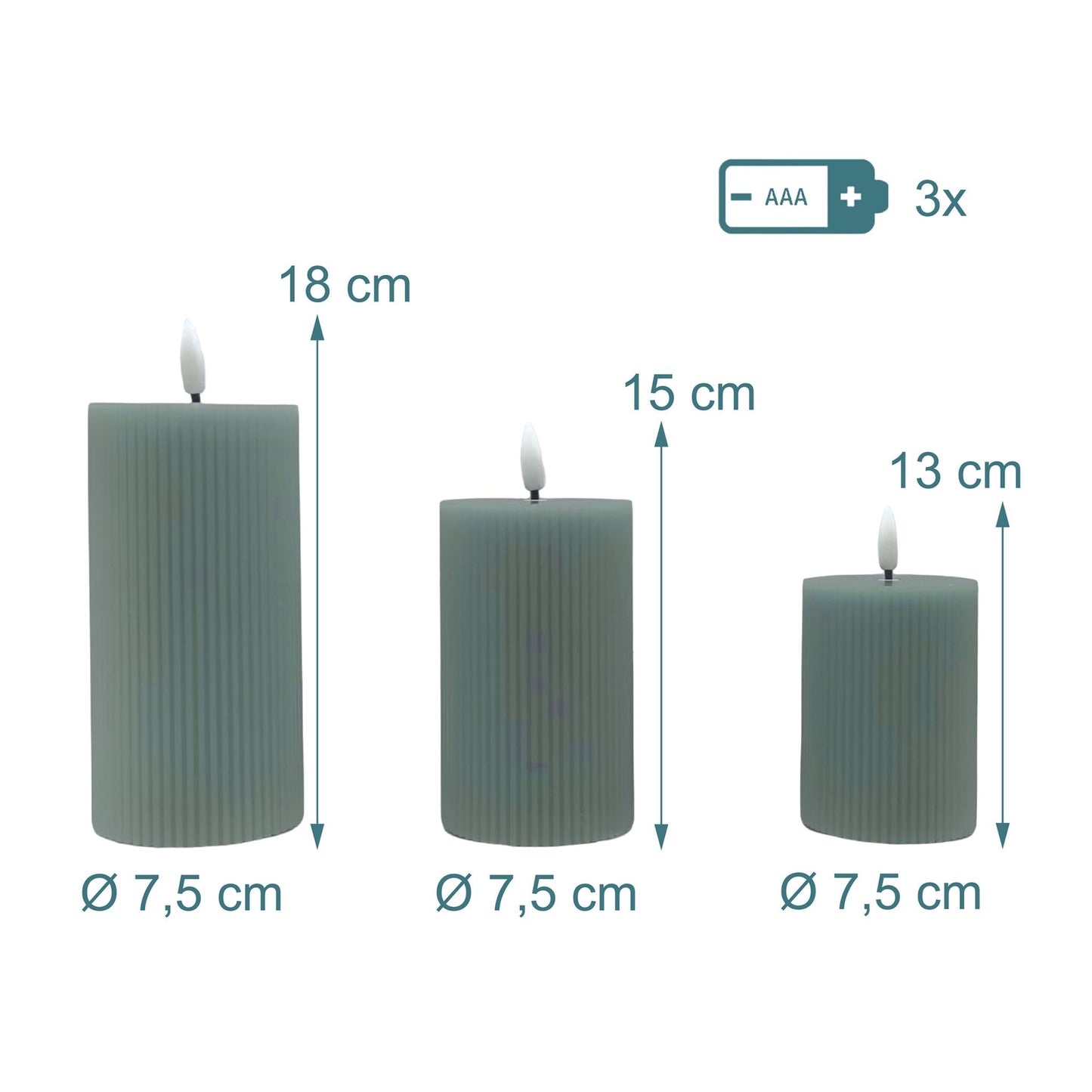 LED Flameless Real-Wax Candles, Set of 3