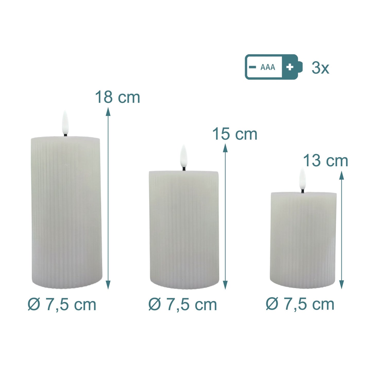 LED Flameless Real-Wax Candles, Set of 3