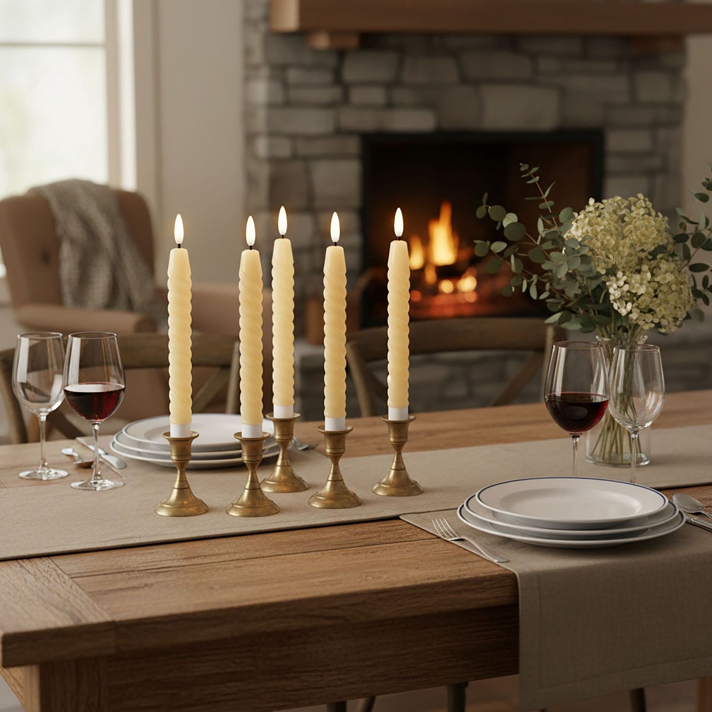 LED Flameless Taper Candles, Real Wax, Set of 6