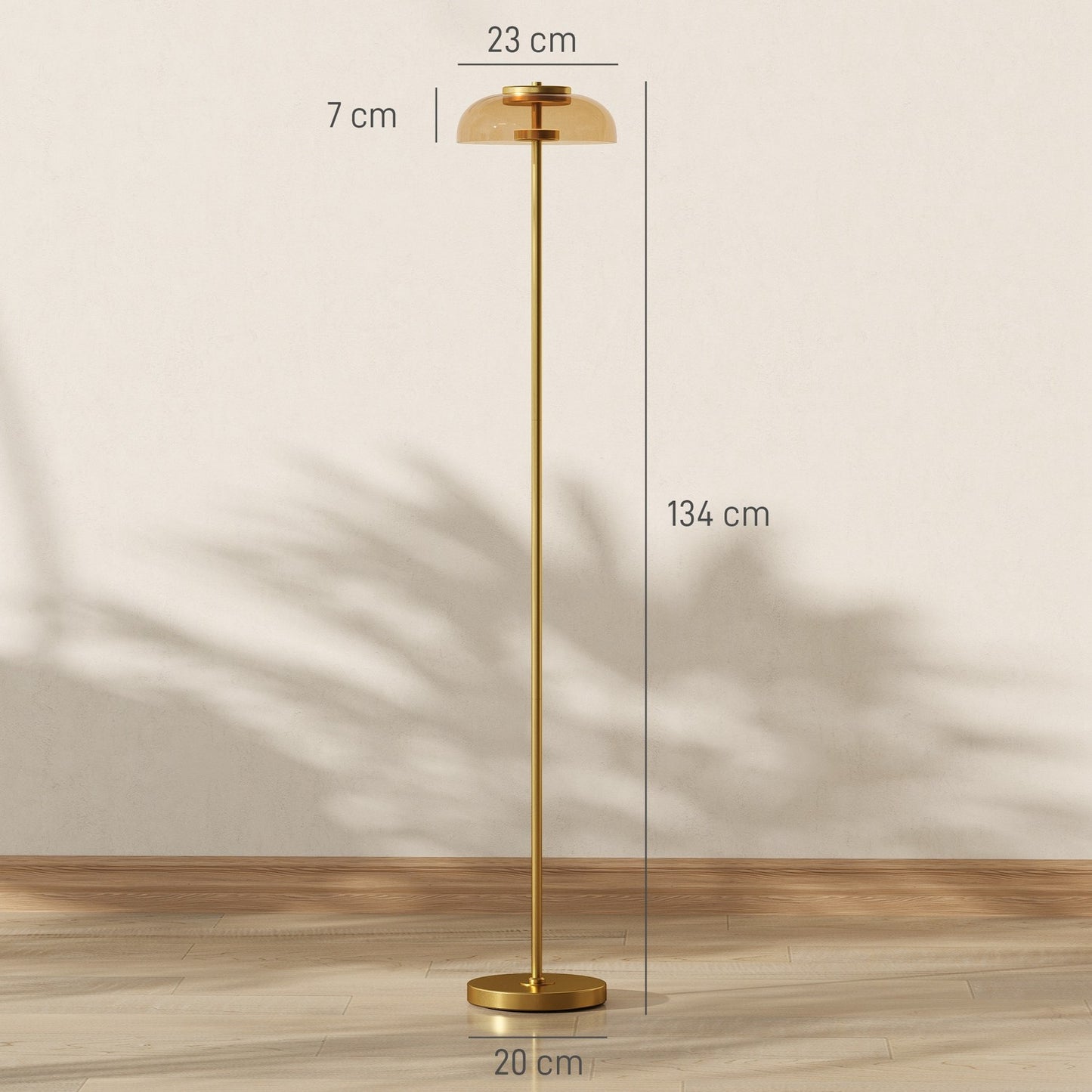 LED Floor Lamp, 3000K Warm Light, Brass Finish, Foot Switch