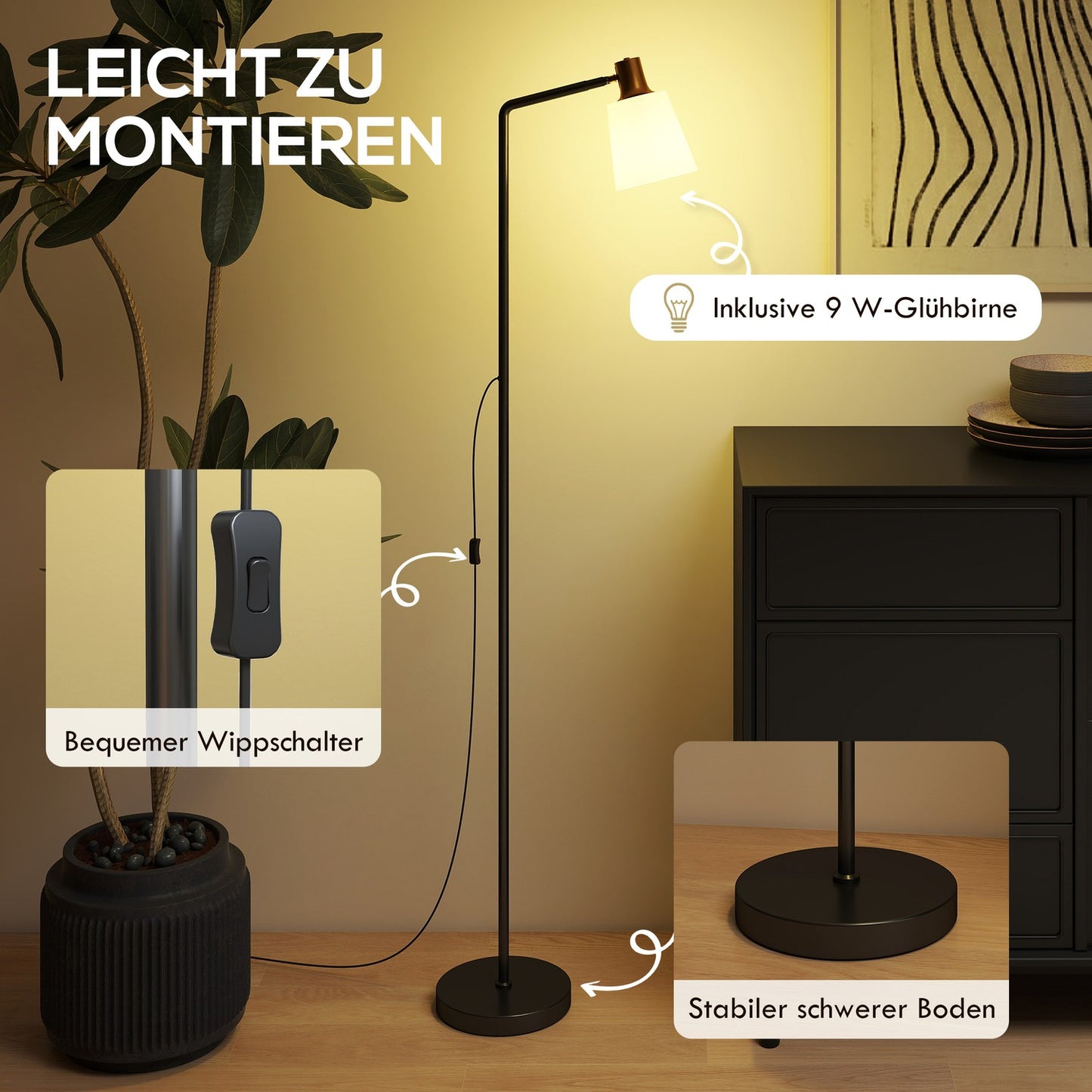 LED Floor Lamp, Adjustable Head, 3 Color Temperatures