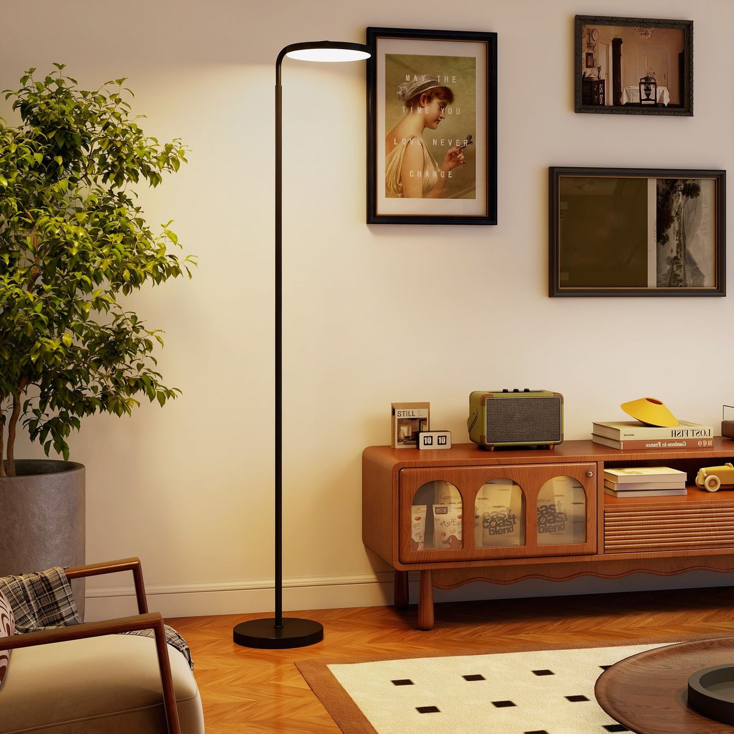 LED Floor Lamp, Adjustable, Remote Control, Black