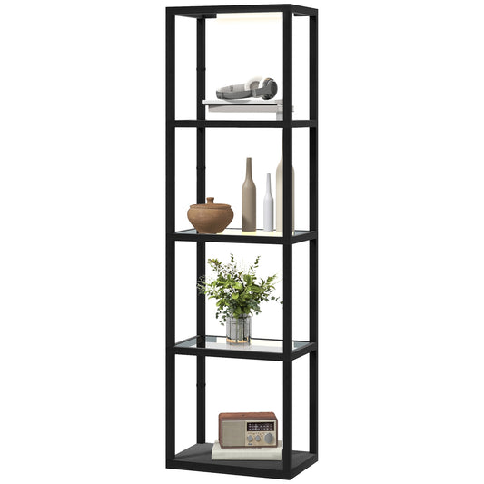 LED Floor Lamp with 4-Tier Glass Shelves, Foot Switch