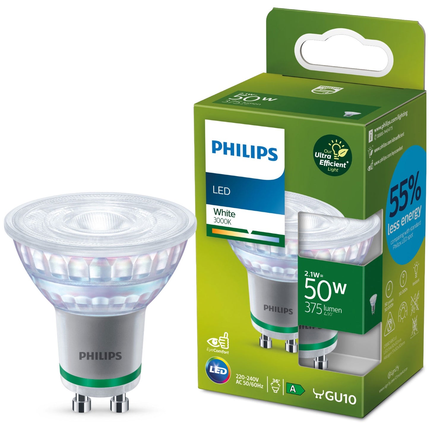 LED GU10 Spot 50W 375lm 3000K Energy class A