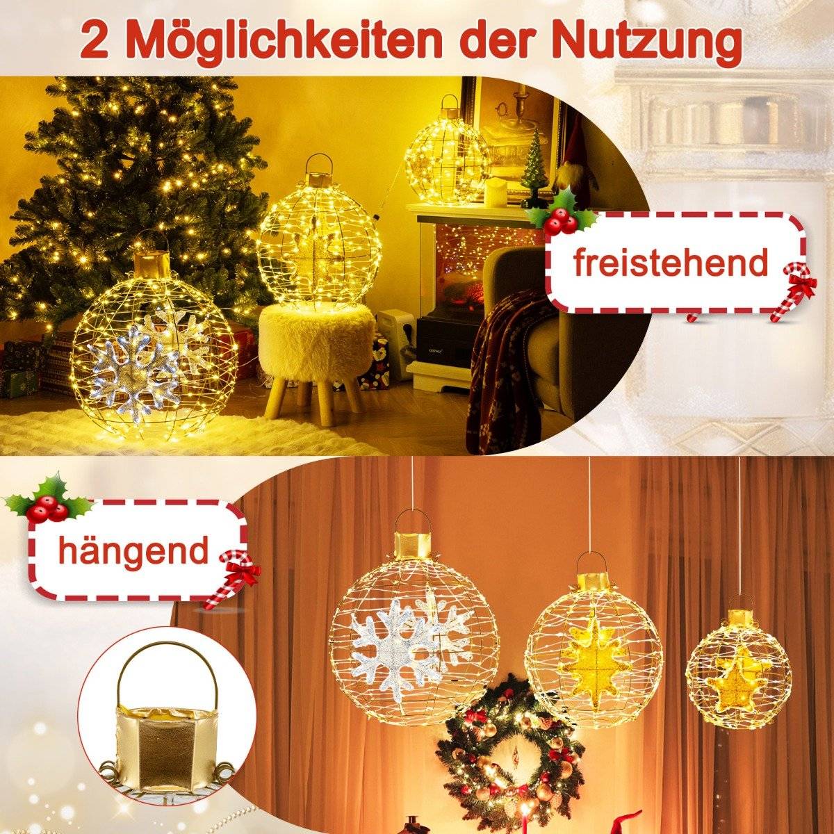 LED Light Balls Set, Indoor/Outdoor, 732 LEDs, 3 Sizes