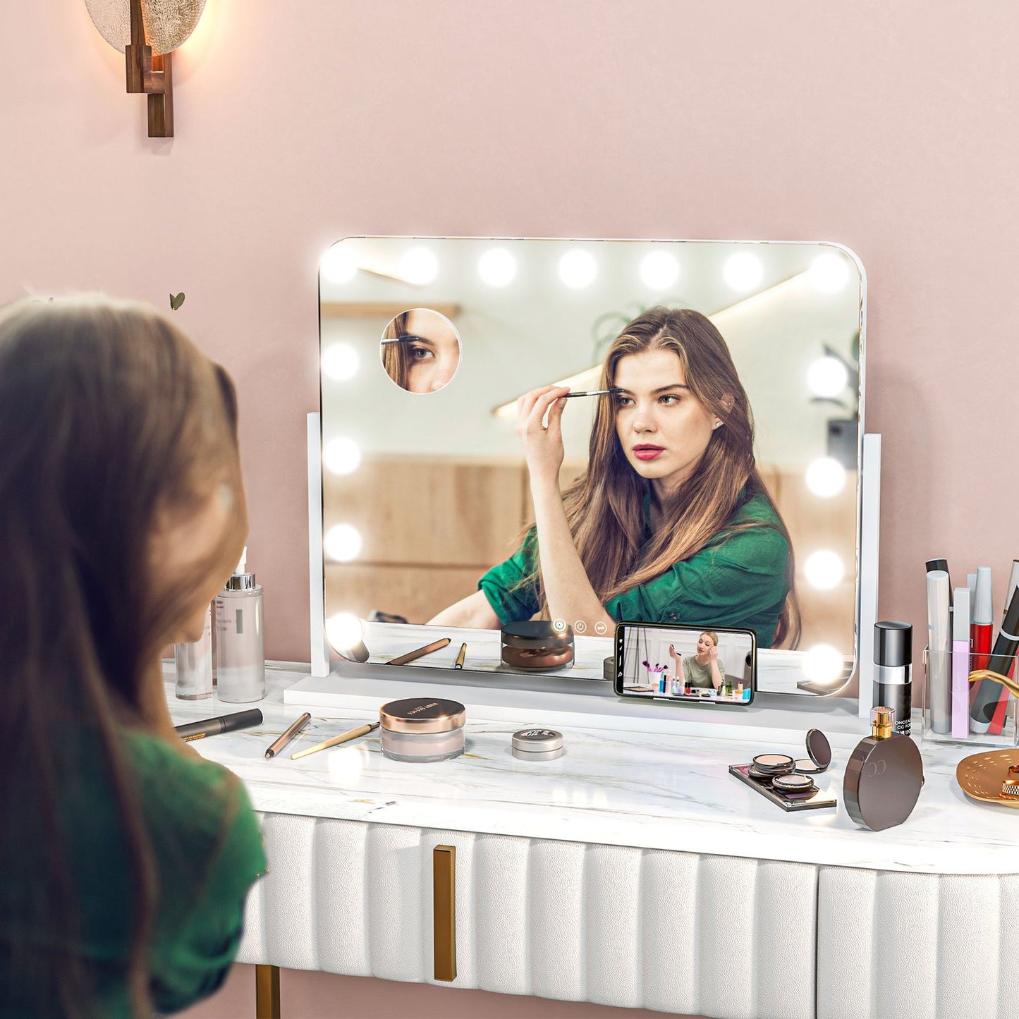 LED Makeup Mirror – 3 Light Modes, Dimmable, USB, 62.5x49.5cm