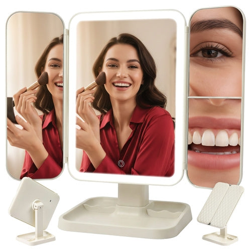 LED Makeup Mirror with Magnification, Foldable, USB-C