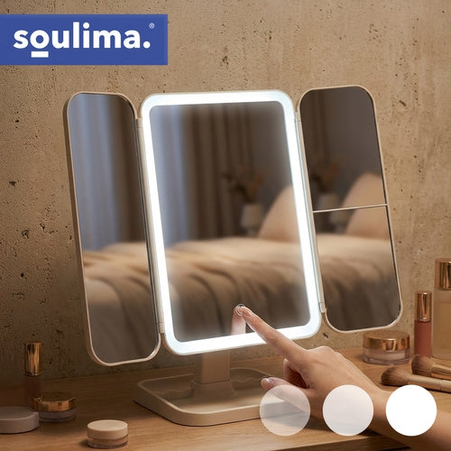 LED Makeup Mirror with Magnification, Foldable, USB-C