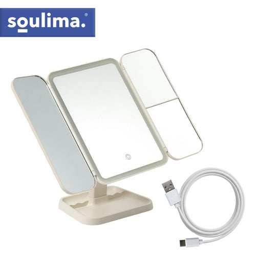 LED Makeup Mirror with Magnification, Foldable, USB-C