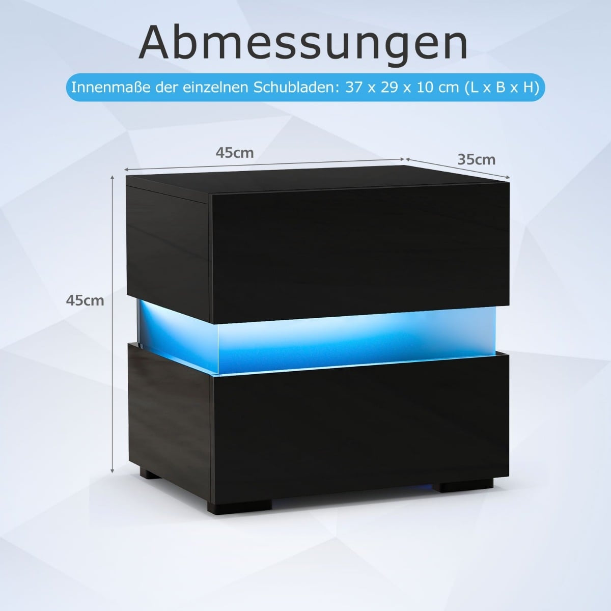 LED Nightstand Set, 2 Drawers, Black, Remote Control