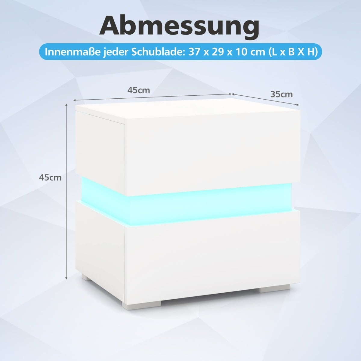 LED Nightstand Set with 2 Drawers, White, Remote-Controlled