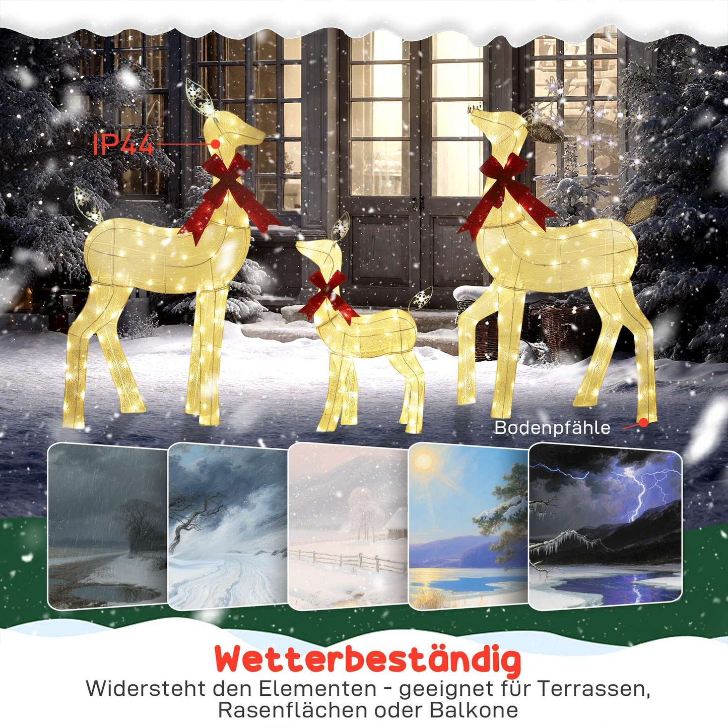 LED Reindeer Family Set – Waterproof, Steel, Polyester