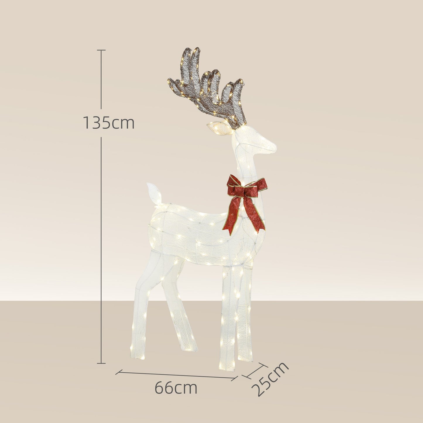 LED Reindeer with Red Bow, 137 Lights, Weatherproof, 66x25x135 cm