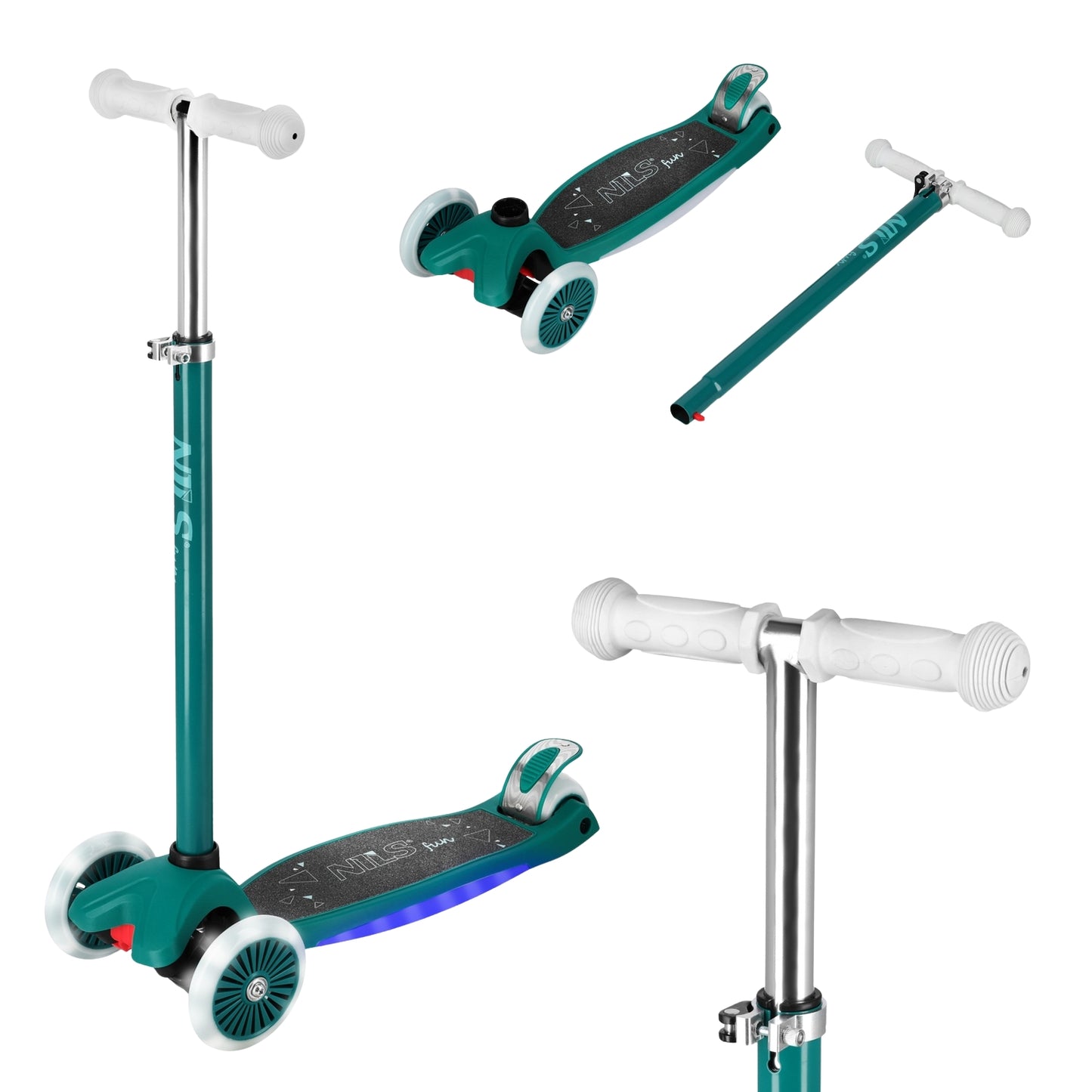 LED Scooter, Green – Adjustable Height, Foldable