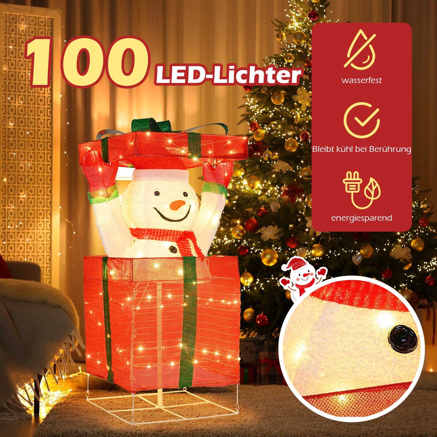 LED Snowman Decoration with 100 Warm White Lights