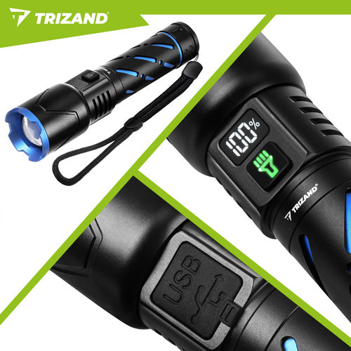 LED Tactical Flashlight 800lm, Rechargeable, Waterproof