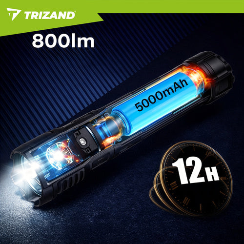 LED Tactical Flashlight 800lm, Rechargeable, Waterproof