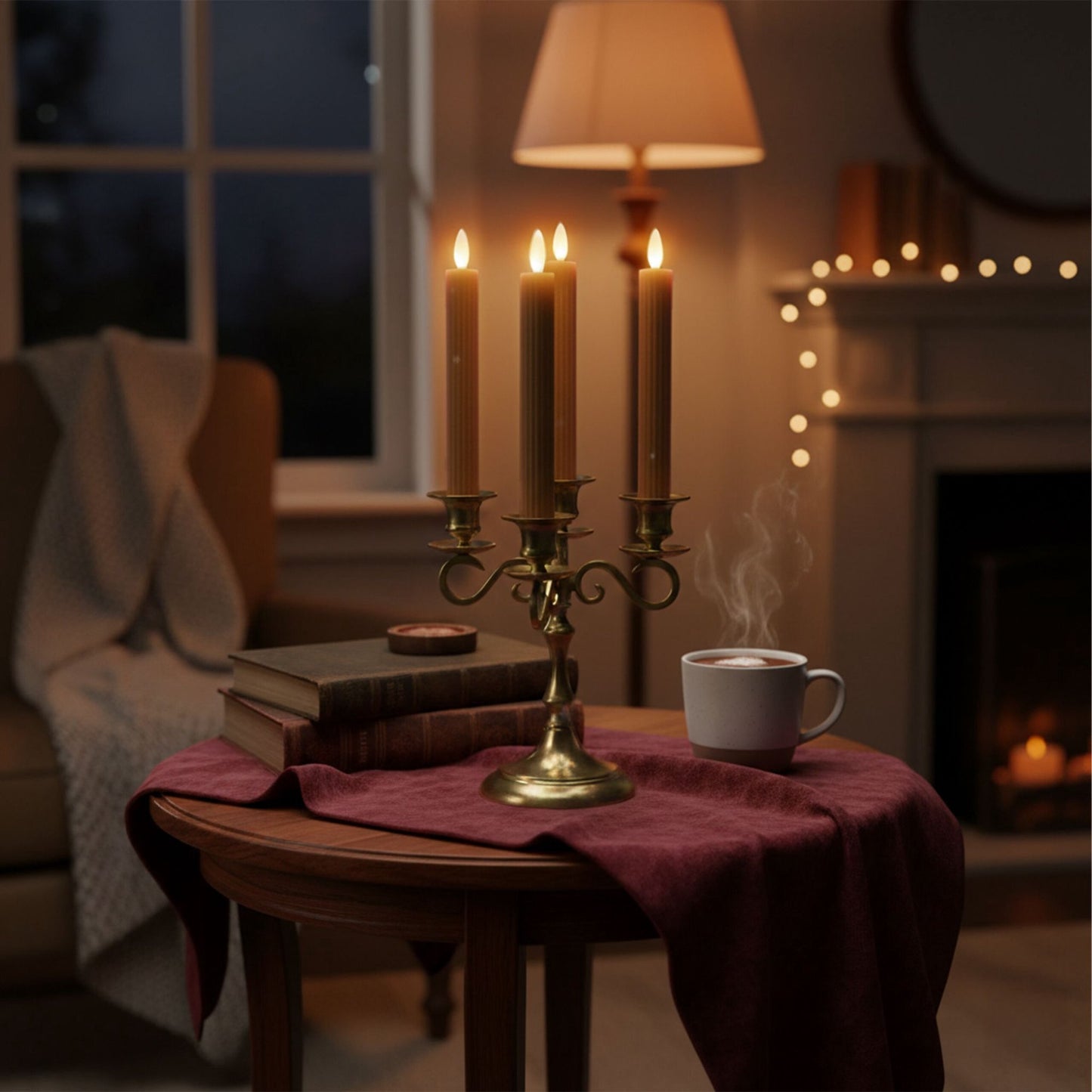 LED Wax Taper Candles, Set of 4, Flameless Timer