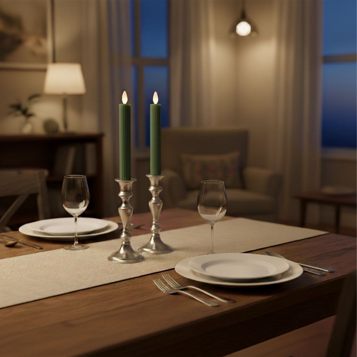 LED Wax Taper Candles, Set of 4, Flameless with Timer