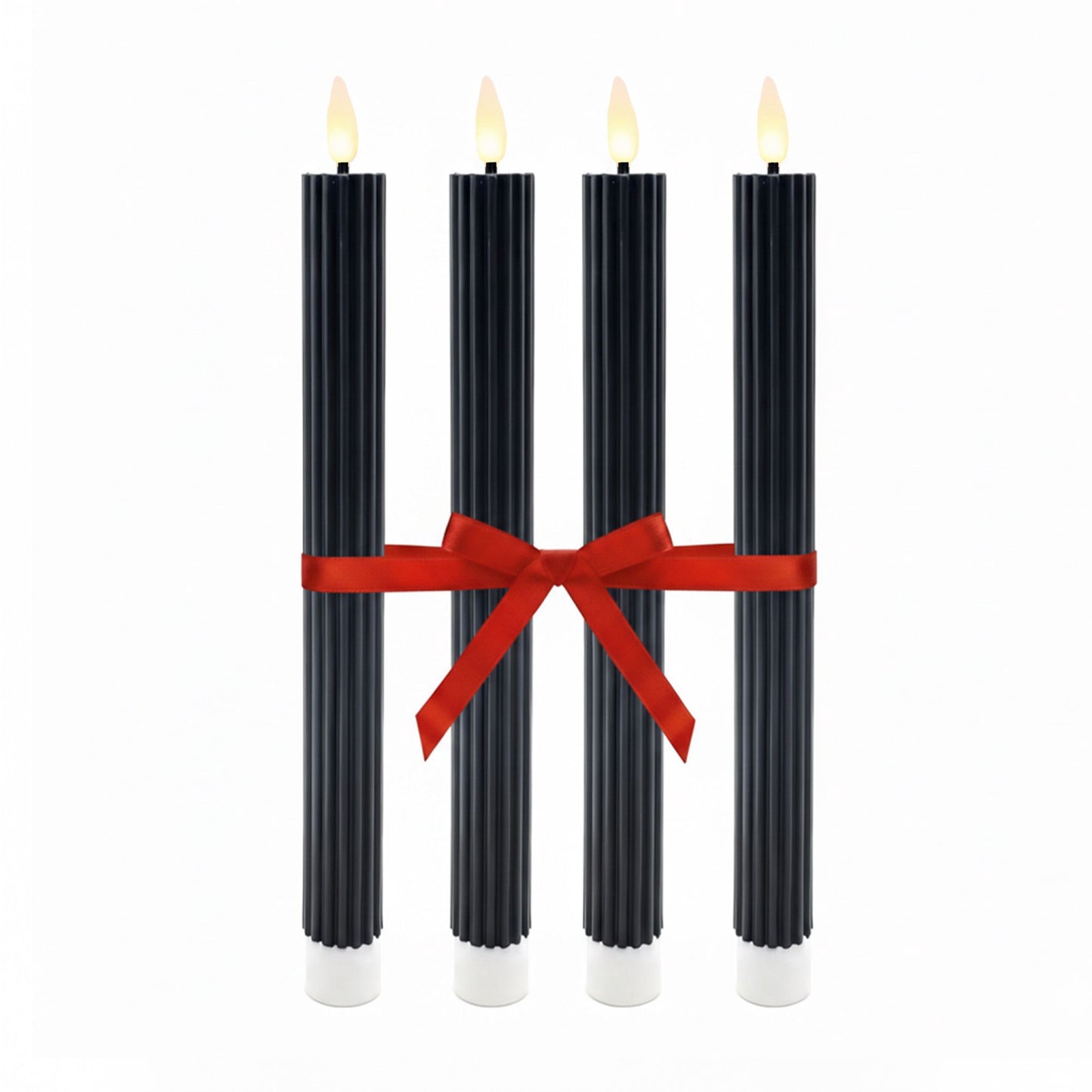 LED Wax Taper Candles, Set of 4, Flameless with Timer