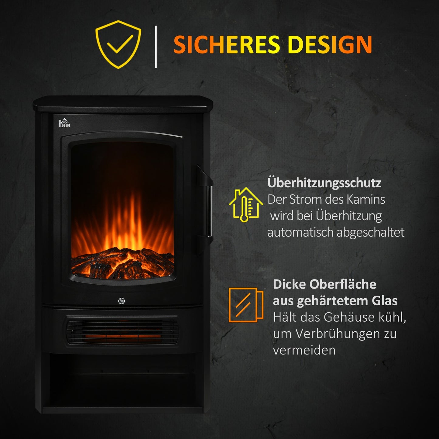 LED electric stove heater with Flame effect, 2 heat levels