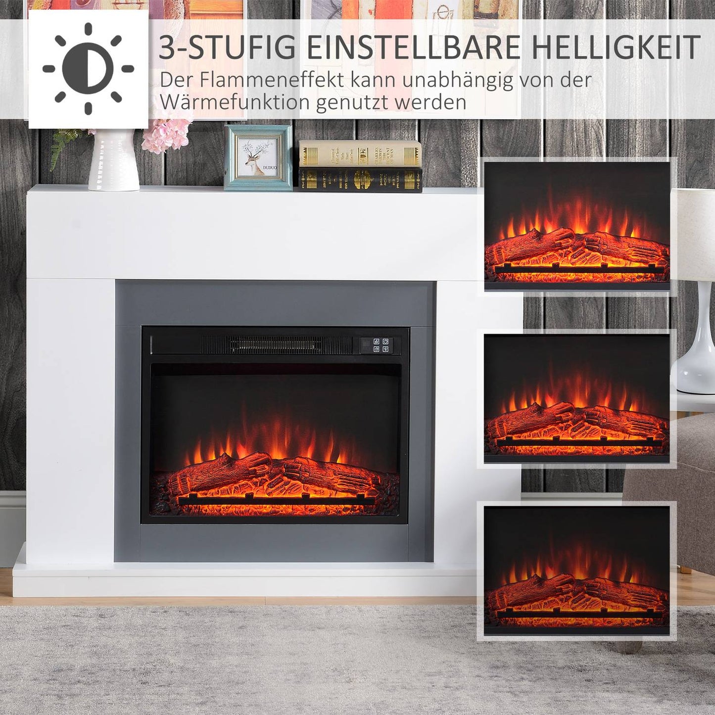 Freestanding LED Electric fireplace, Flame effect, MDF, White