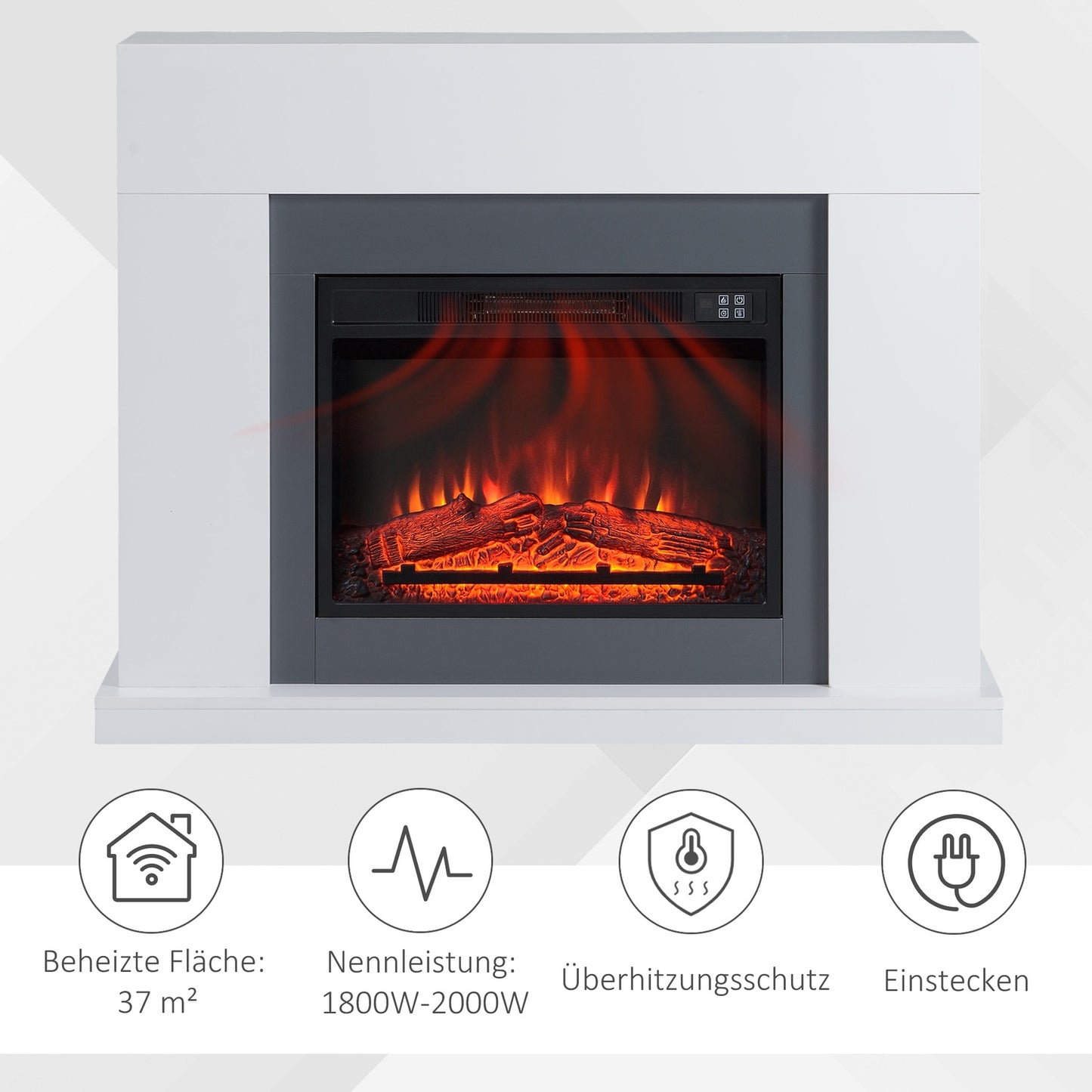 Freestanding LED Electric fireplace, Flame effect, MDF, White