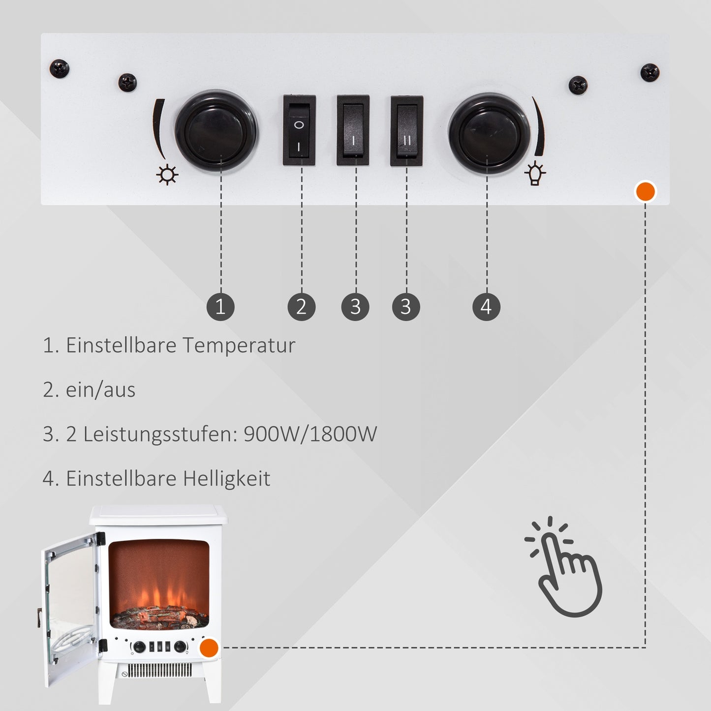 Freestanding LED electric stove, White, 900/1800W