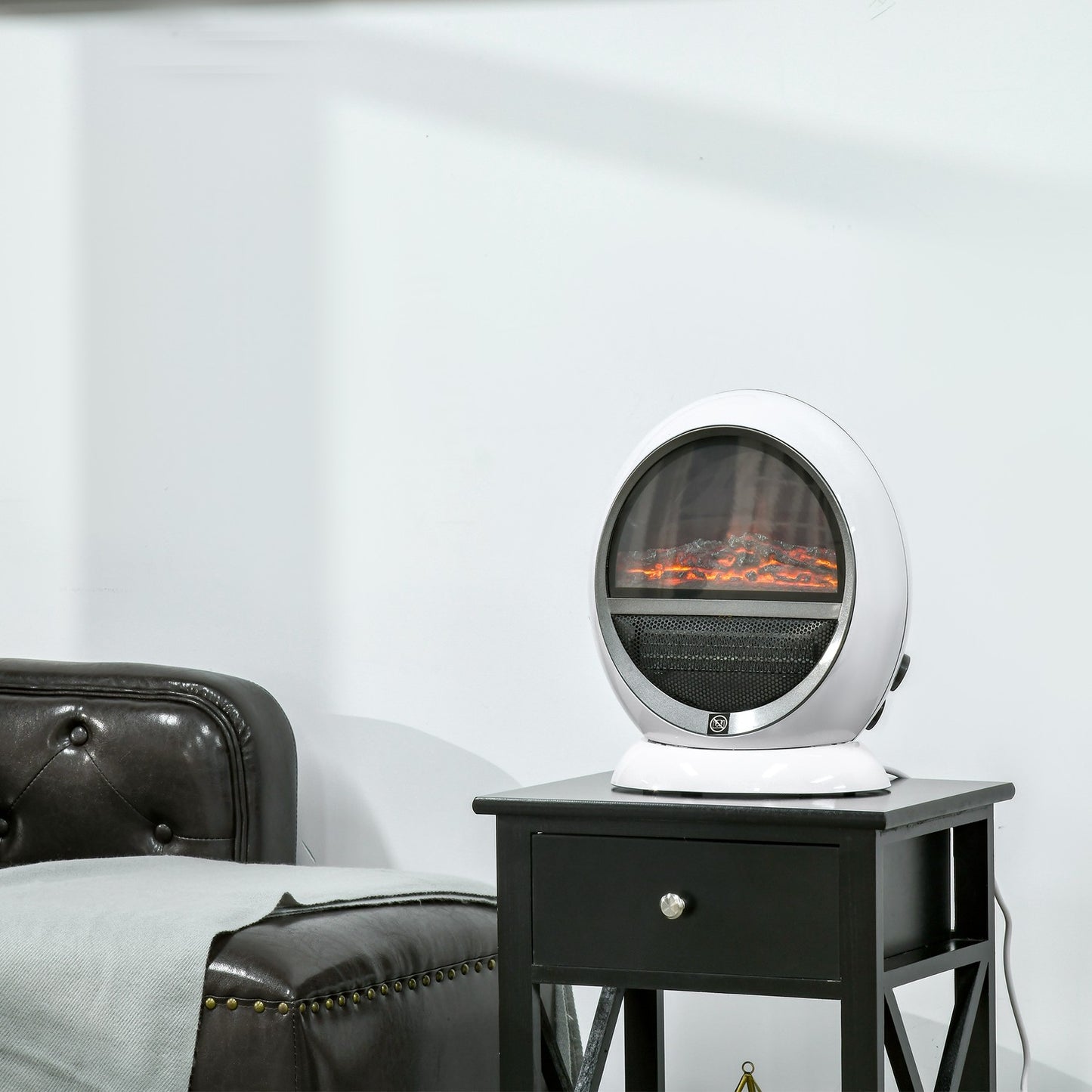 Mini LED electric fireplace - 1500W, white, compact size