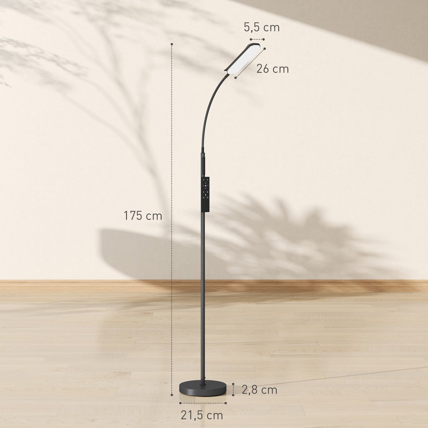 LED floor lamp, 5 modes, memory function, adjustable brightness, steel, black