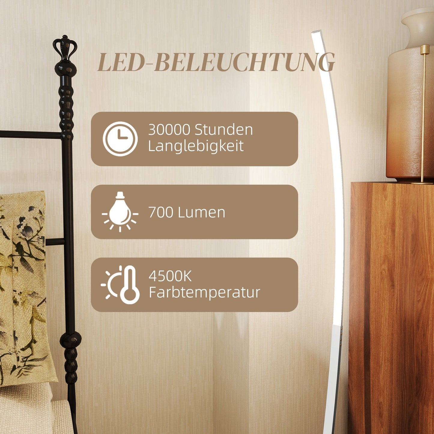 Dimmable silver floor lamp with adjustable brightness