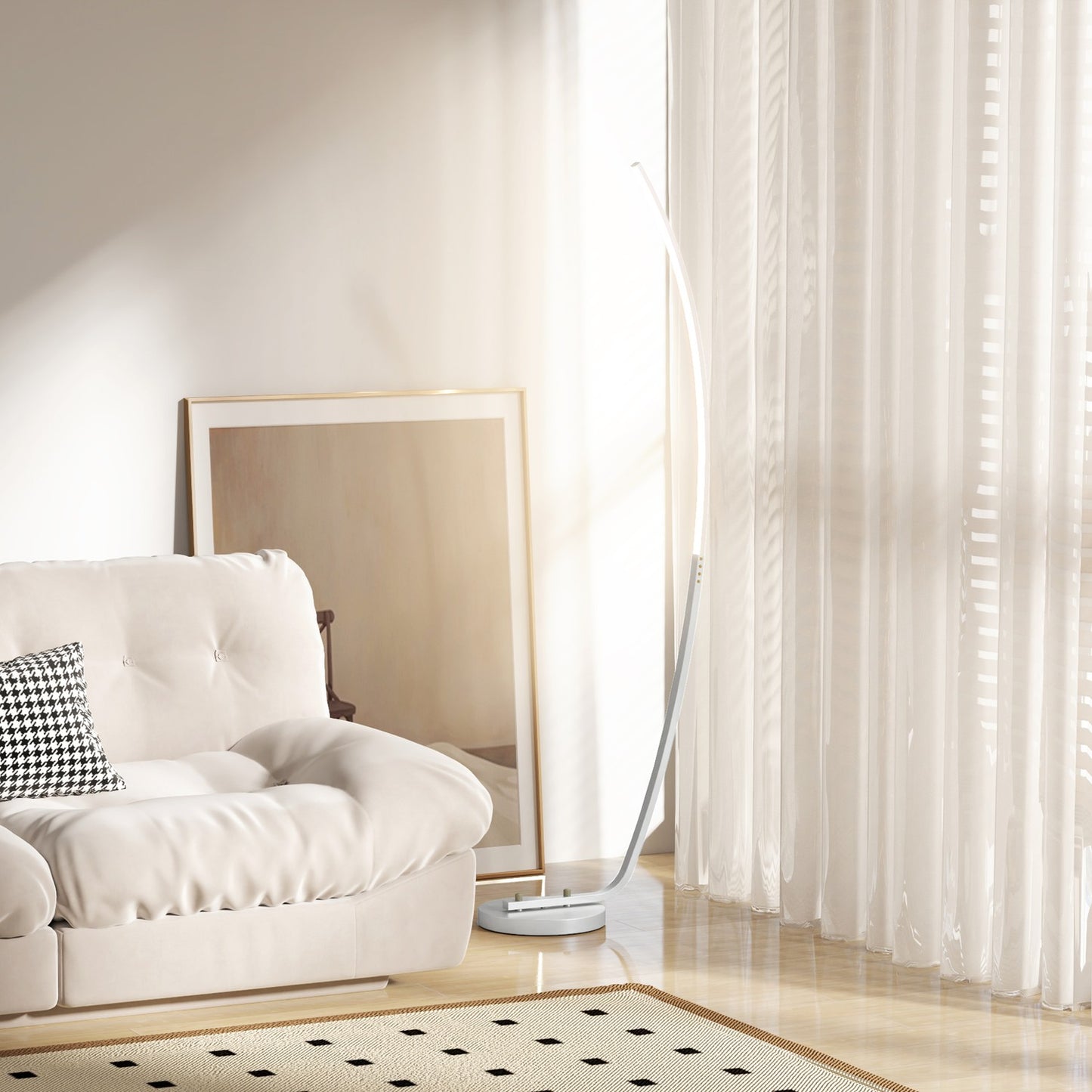 Dimmable silver floor lamp with adjustable brightness