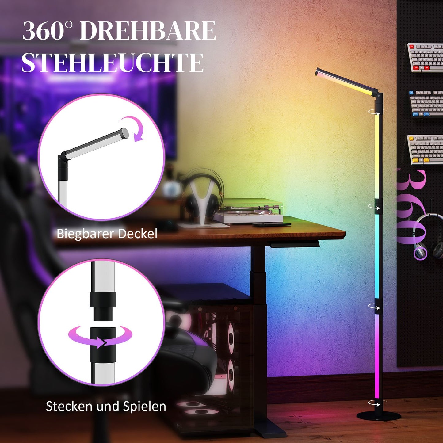 Dimmable LED floor lamp with remote control & app, dark grey